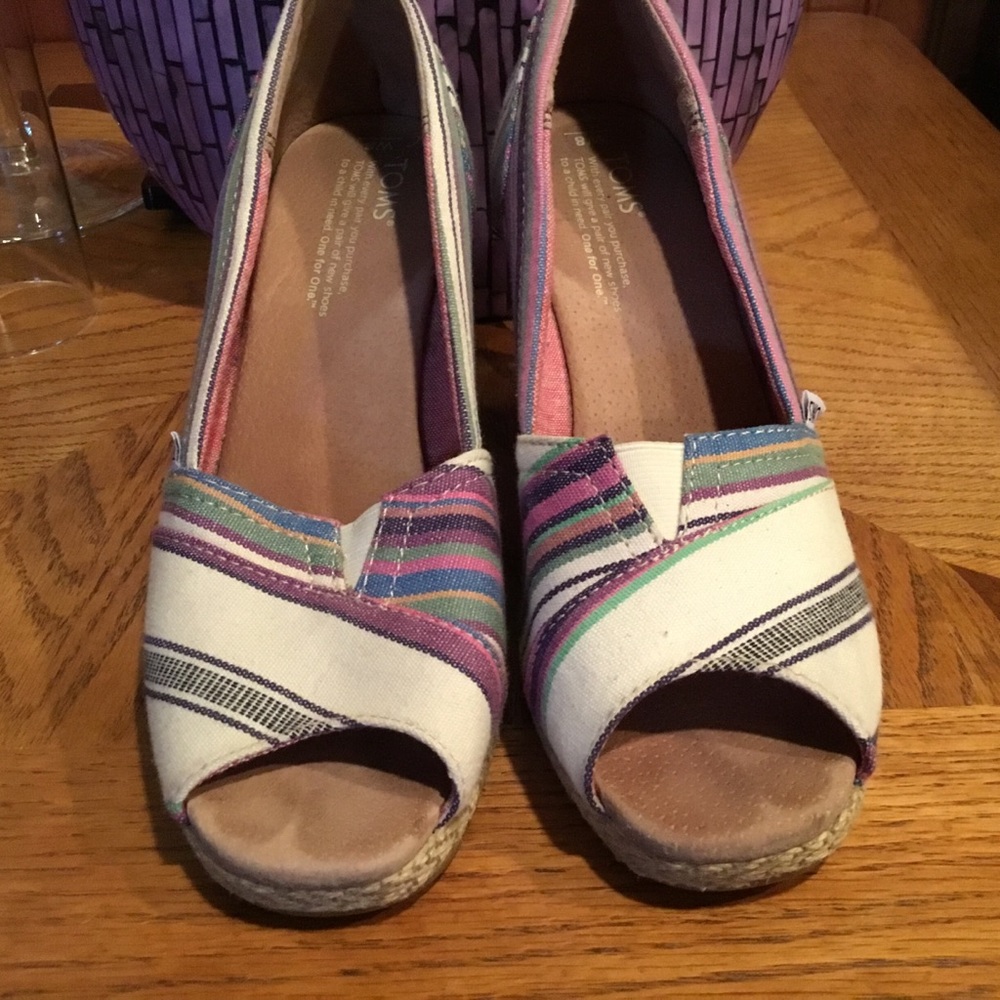 EUC Toms Espadrille Wedge SZ 8W Open Toe